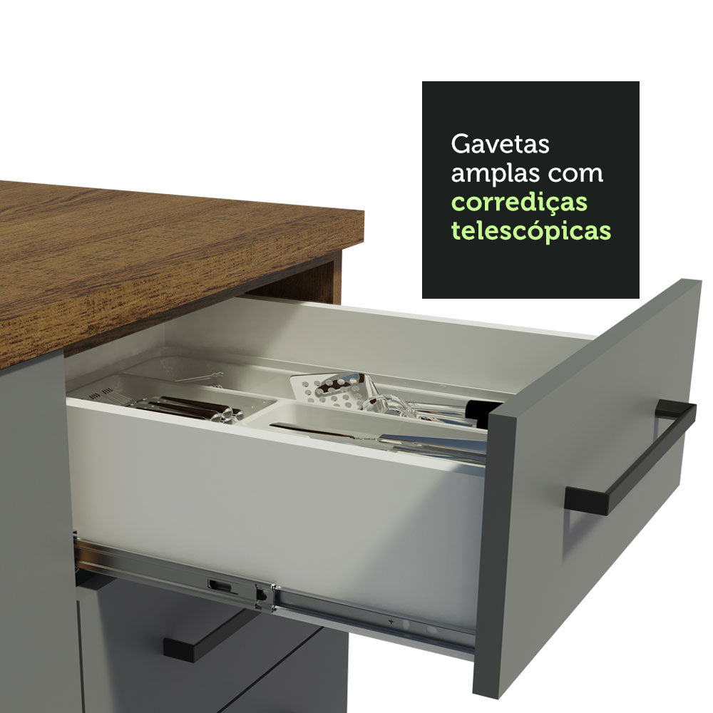 Gabinete Bajo para Fregadero con Accesorios de Cocina 120 cm 1 Puerta 2 Cajones Marrón/Gris Agata Madesa