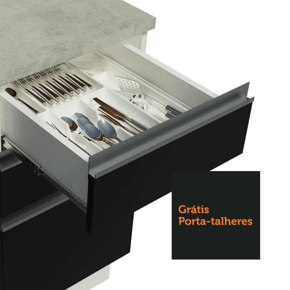Gabinete Bajo para Tarja 120 x 60 cm 2 Puertas 3 Cajones (Sin Encimera) Glamy Blanco/Negro