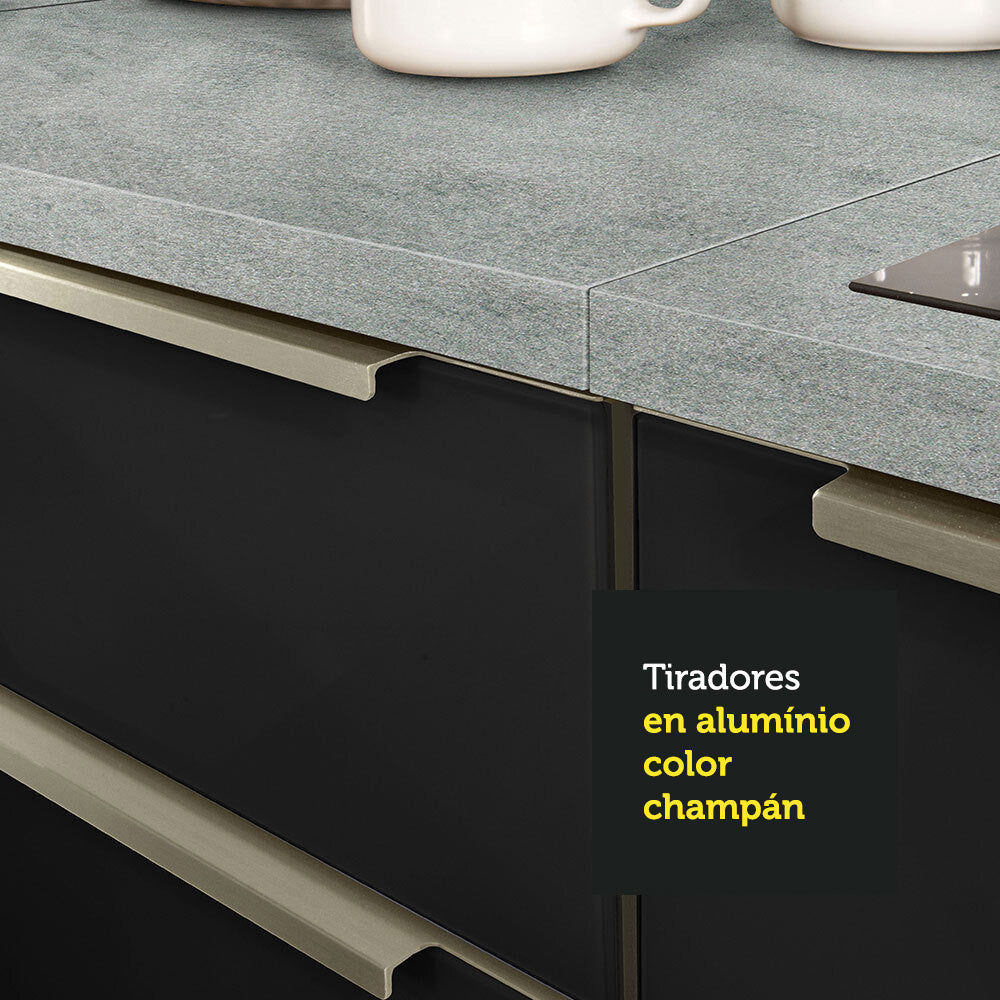 Gabinete Bajo para Fregadero con Accesorios de Cocina 120 cm 2 Puertas 3 Cajones Blanco/Negro Lux Madesa