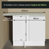 Gabinete Bajo de Esquina de Cocina 60 de Profundidad con 1 Puerta (Con Encimera) Glamy Blanco