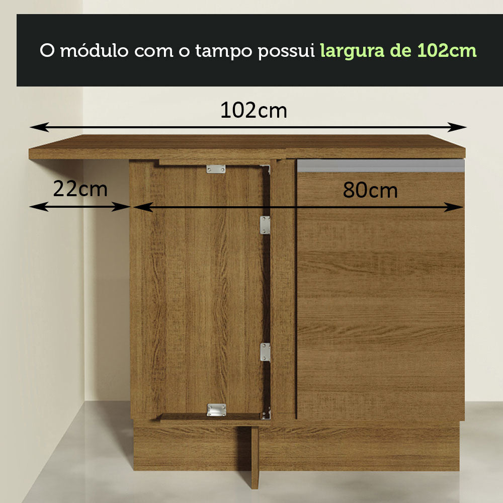 Gabinete Bajo de Esquina de Cocina 60 de Profundidad con 1 Puerta (Sin Encimera) Glamy Marrón