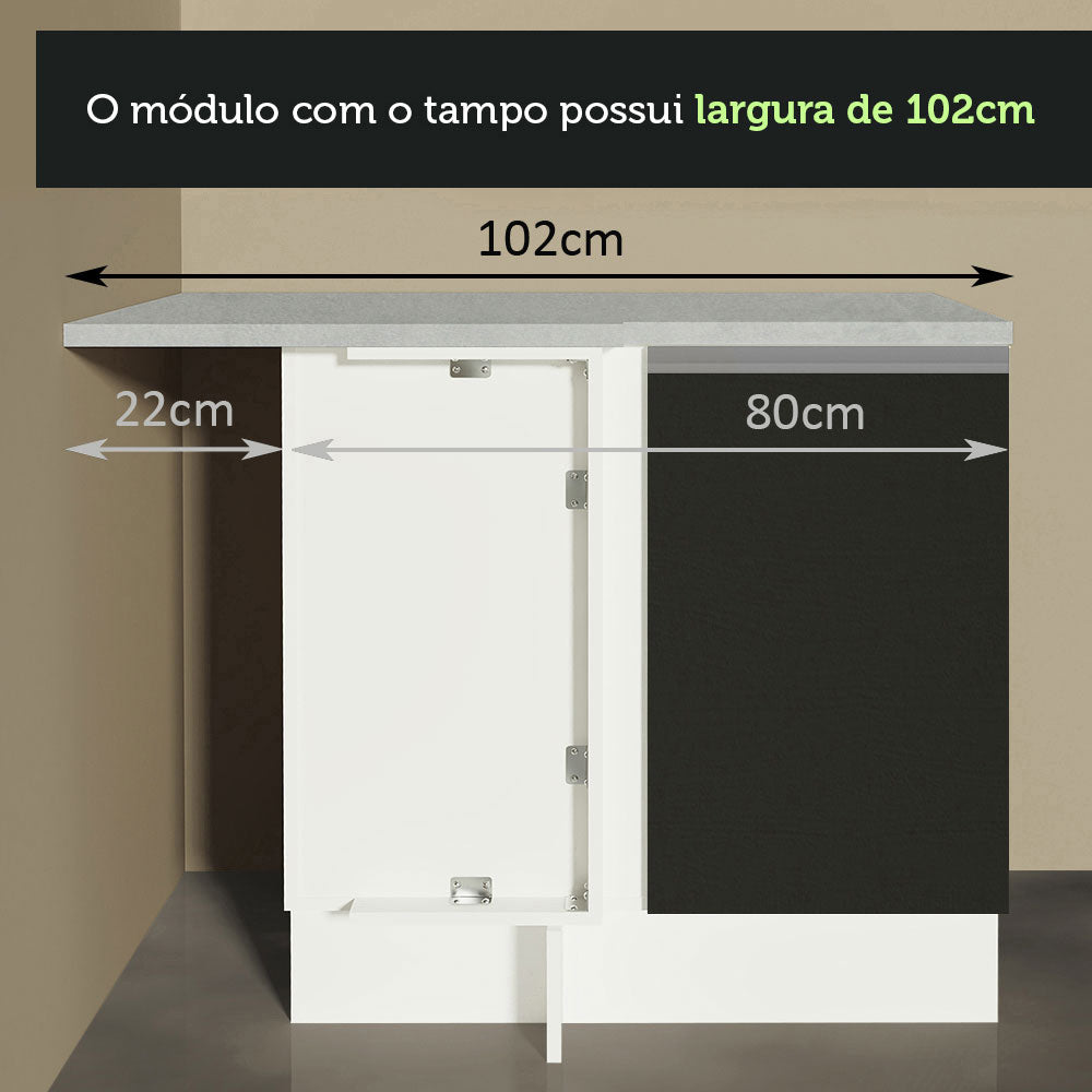 Gabinete Bajo Esquinero 102 cm 1 Puerta Blanco/Negro Glamy Madesa