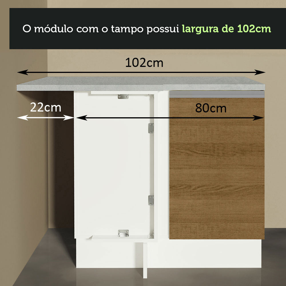 Gabinete Bajo Esquinero 80 cm 1 Puerta Sin Encimera Blanco/Marrón Glamy Madesa