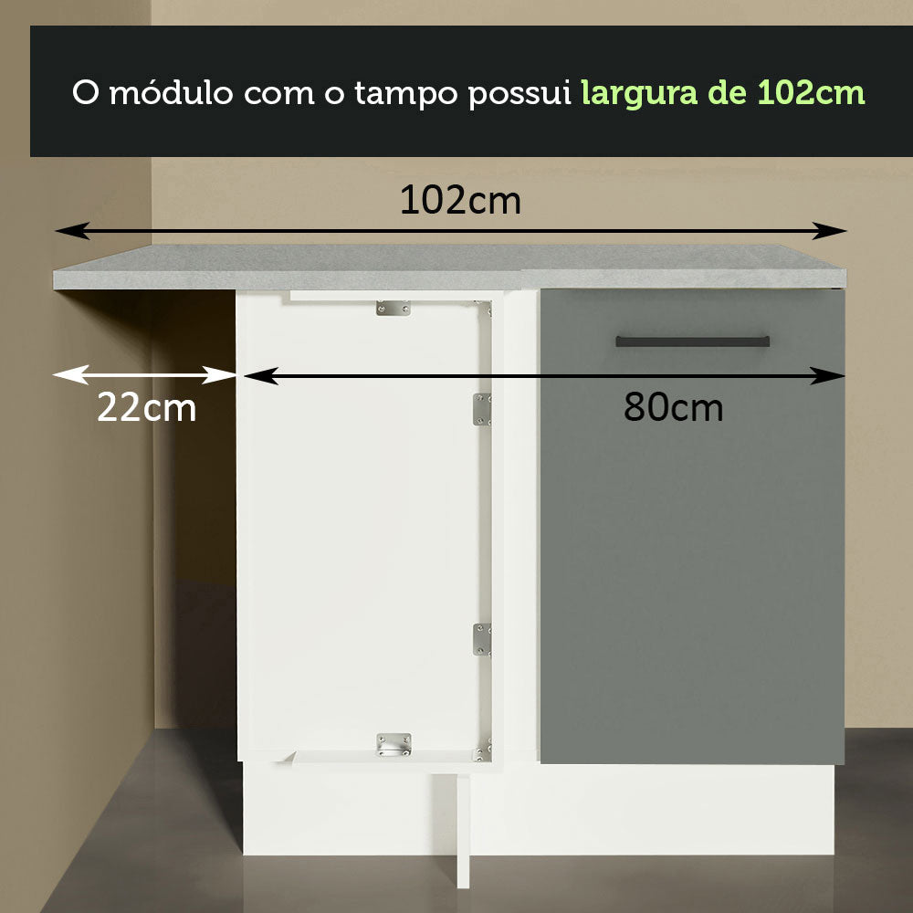 Gabinete Bajo Esquinero 102 cm 1 Puerta Blanco/Gris Agata Madesa
