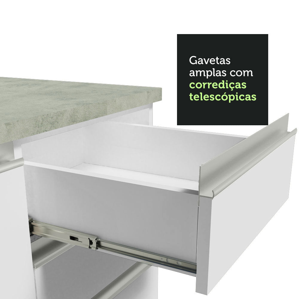 Gabinete Bajo 80 x 60 cm 2 Cajones (Con Encimera) Glamy Blanco