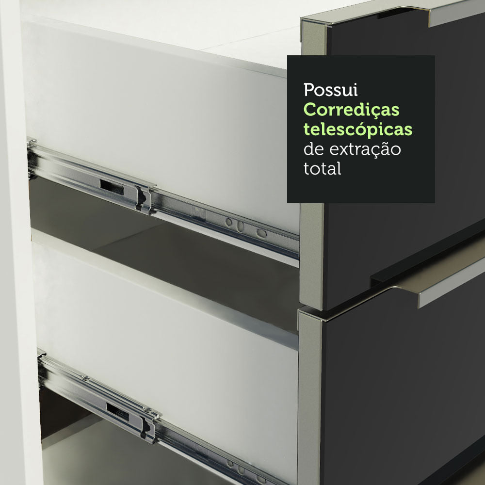 Gabinete Bajo 80 cm 2 Cajones Blanco/Negro Lux Madesa