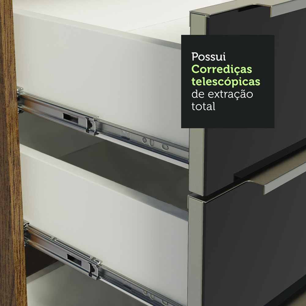 Gabinete Bajo 80 cm 2 Cajones Marrón/Negro Lux Madesa
