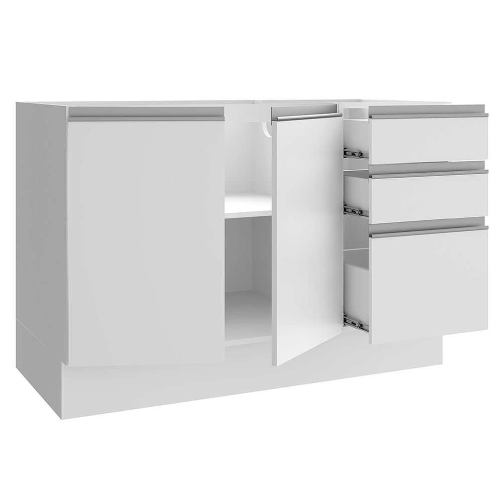 Gabinete Bajo para Fregadero 120 cm 3 Cajones 2 Puertas Glamy Blanco