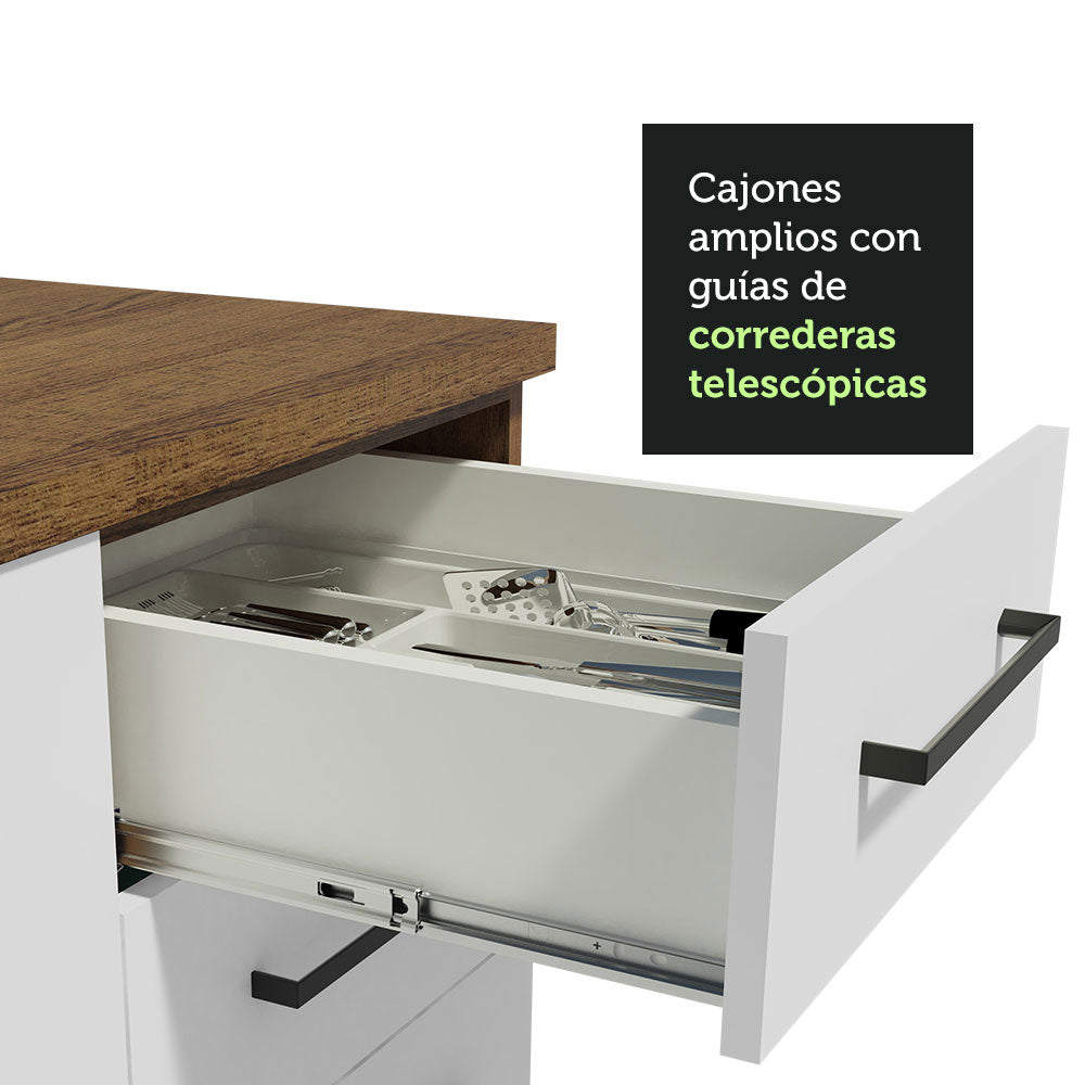 Mueble de Cocina para Fregadero 120 cm 2 Puertas y 3 Cajones (Con Encimera) Marrón/Blanco Agata