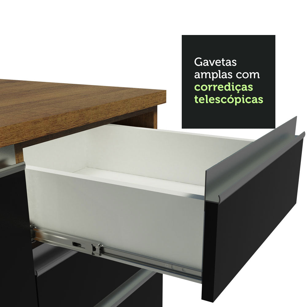 Gabinete Bajo para Fregadero 120 cm 2 Puertas 3 Cajones (Sin Encimera) Glamy Marrón/Negro