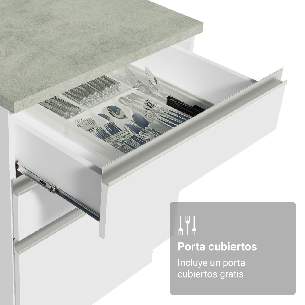 Mueble de Cocina 2 Puertas 2 Cajones 150cm (Con Encimera) Blanco Glamy