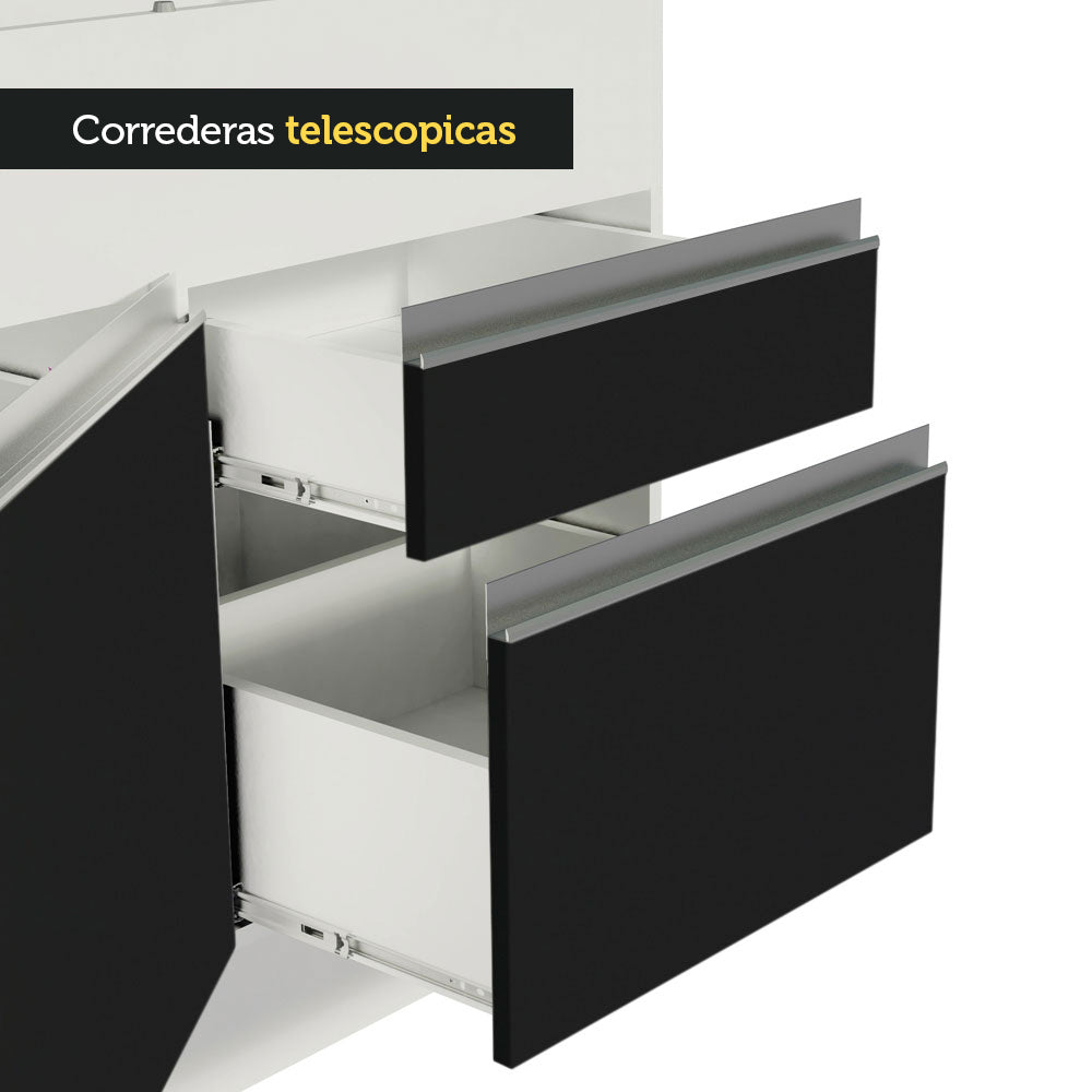 Gabinete Bajo para Fregadero 150cm 2 Puertas y 2 Cajones (Sin Encimera Ni Fregadero) Glamy Blanco/Negro