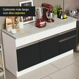 Gabinete Bajo para Fregadero 150 cm 2 Puertas y 2 Cajones (Con Encimera) Glamy Blanco/Negro