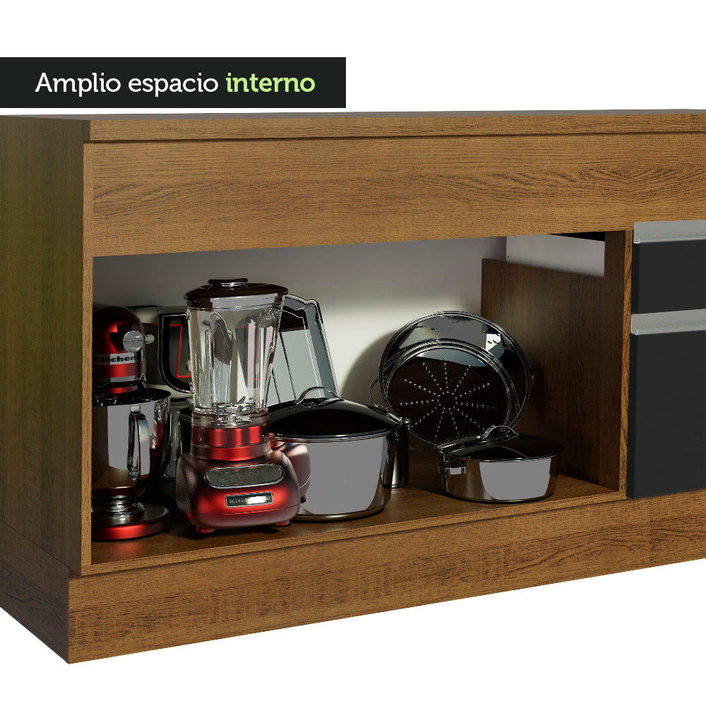 Gabinete Bajo para Fregadero 150 cm 2 Puertas y 2 Cajones (Con Encimera) Glamy Marrón/Negro
