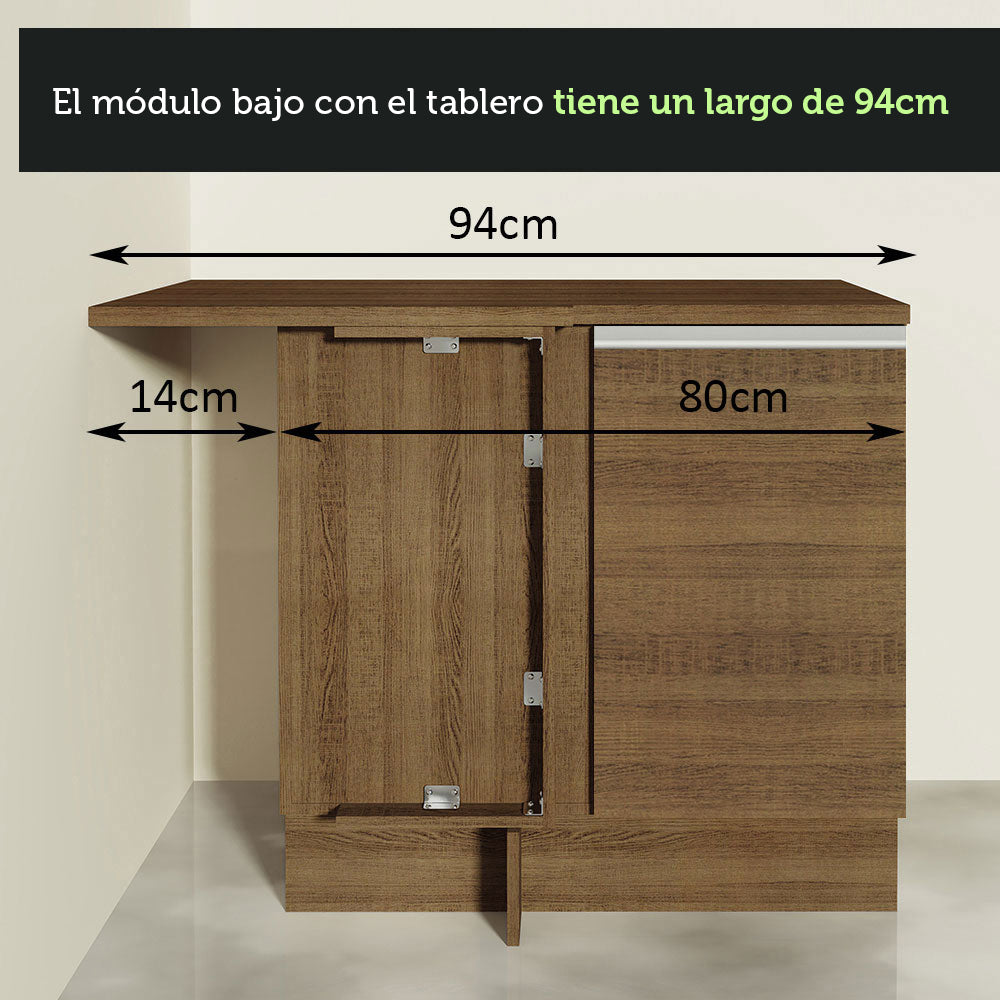 Gabinete Bajo Esquinero 94 cm 1 Puerta Marron Glamy Madesa