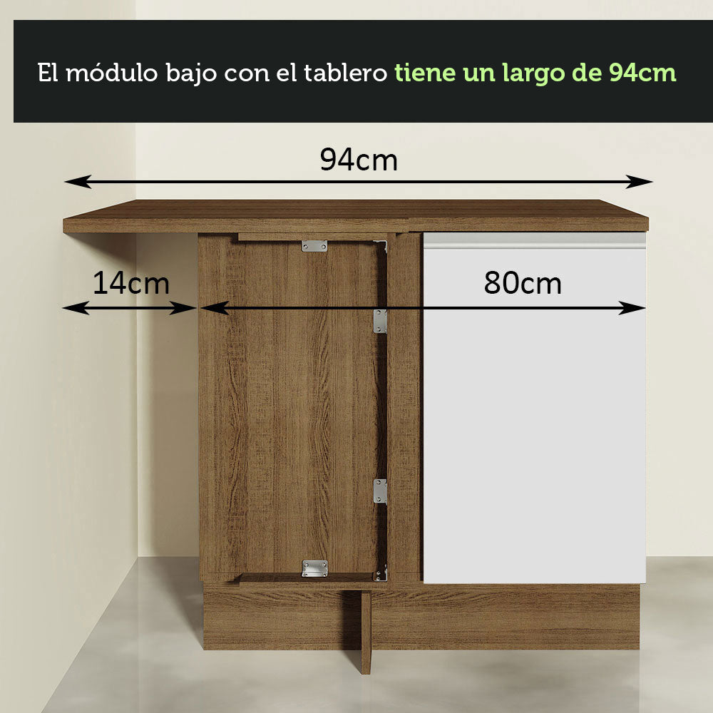 Gabinete Bajo Esquinero 94 cm 1 Puerta Marron/Blanco Glamy Madesa