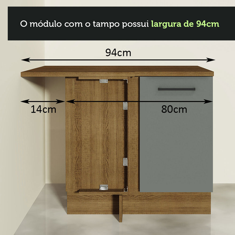 Gabinete Bajo Esquinero 94 cm 1 Puerta Marrón/Gris Agata Madesa