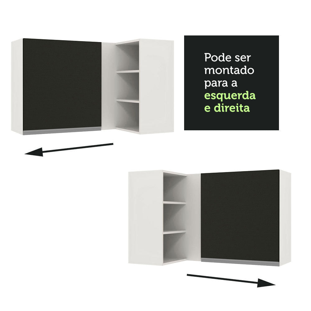 Gabinete Superior Esquinero 166 cm 1 Puerta 3 Nichos Blanco/Negro Glamy Madesa