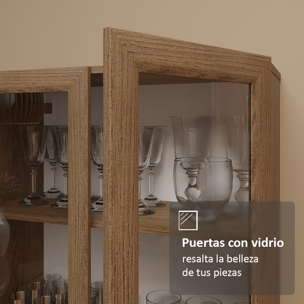 Vitrina 70 cm 2 Puertas de Vidrio con Patas Cónicas Marrón/Blanco Madesa