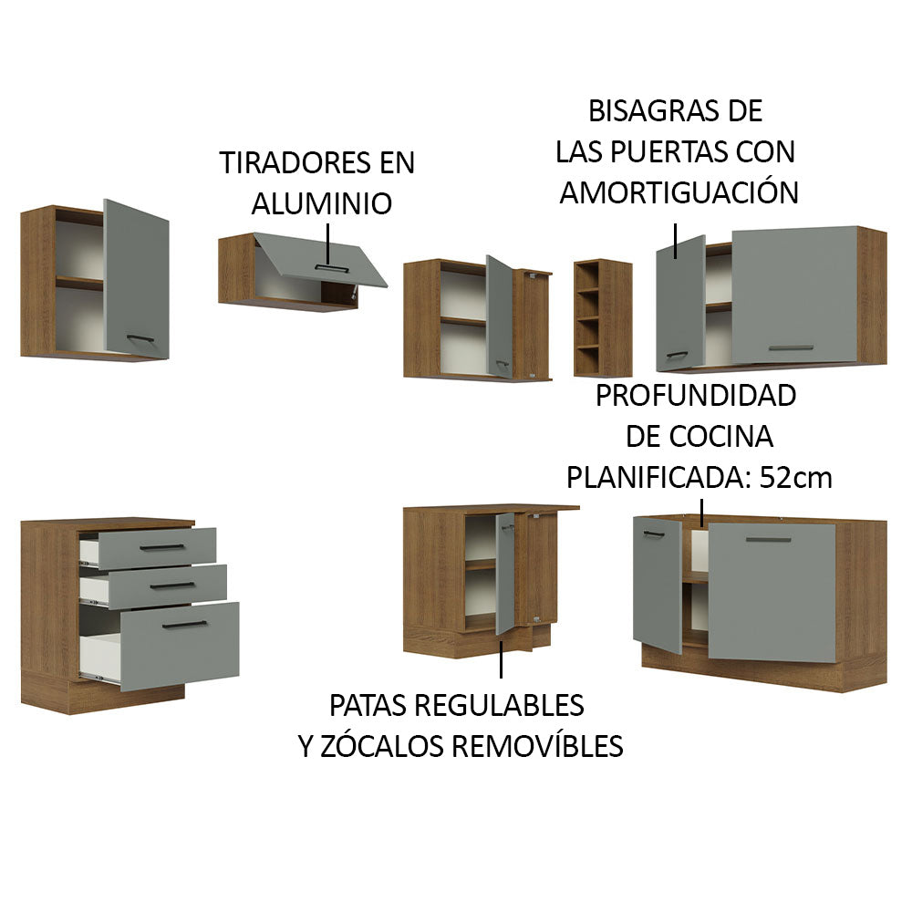 Cocina Integral Esquinera 399cm Marrón/Gris Agata 02