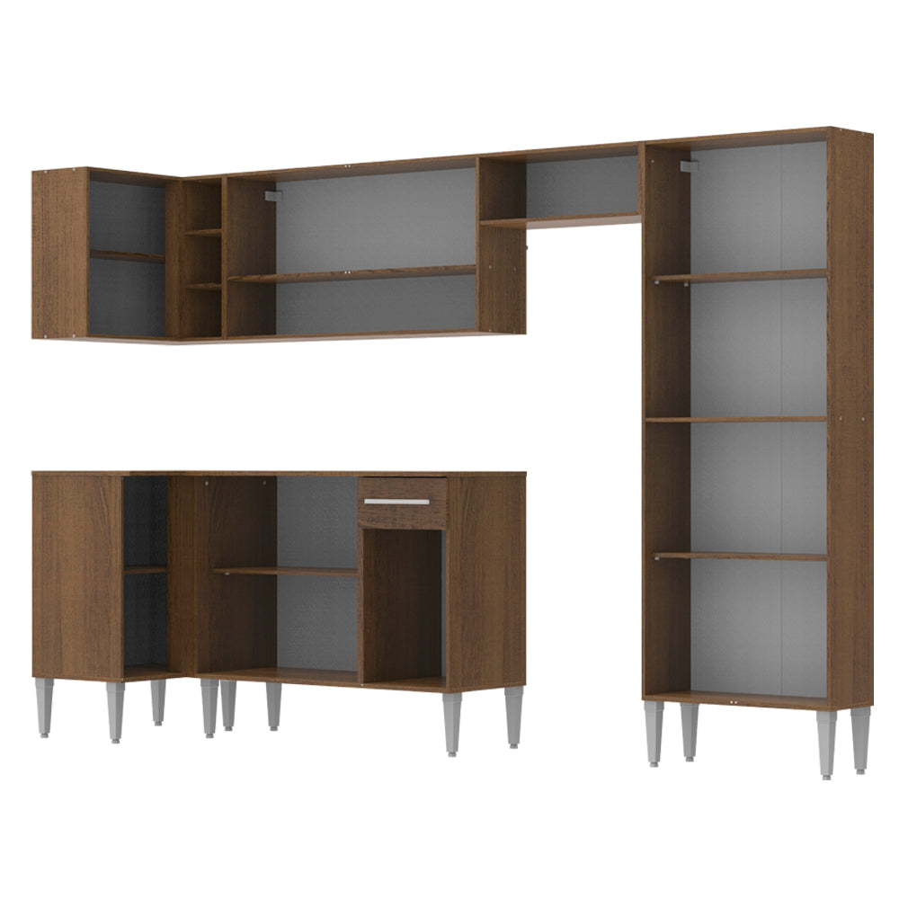 Cocina Integral Esquinera 353cm Marrón/Negro Emilly Sun 01