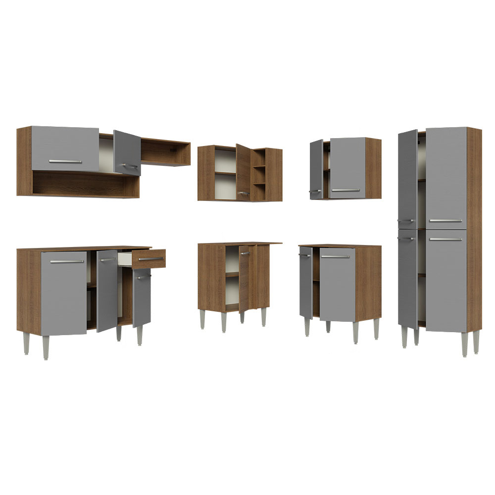 Cocina Integral Esquinera 417cm Marrón/Gris Emilly 02