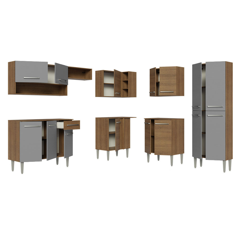 Cocina Integral Esquinera 417 cm Emilly Marrón/Gris 02