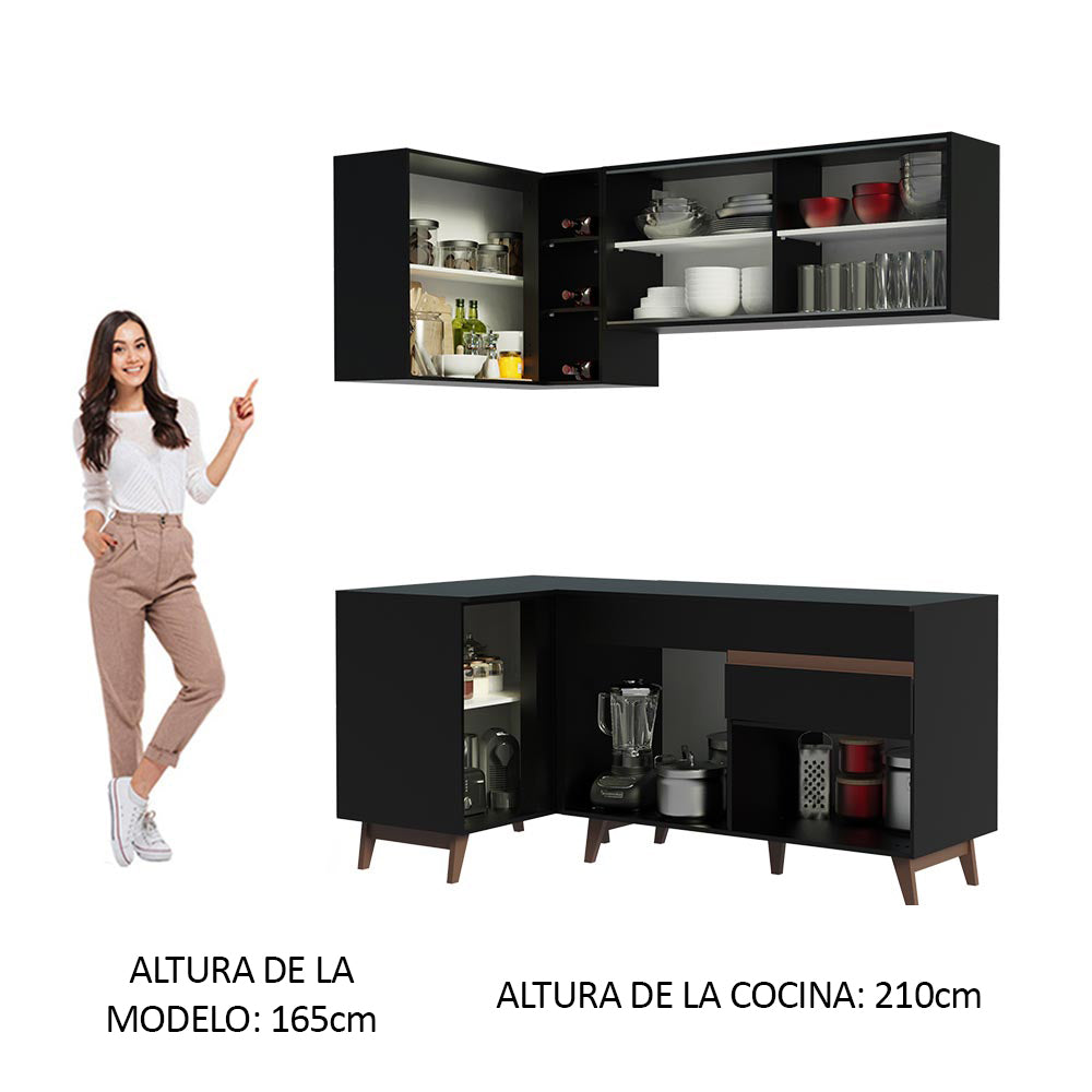 Cocina Integral Esquinera 262cm Negro Reims 01