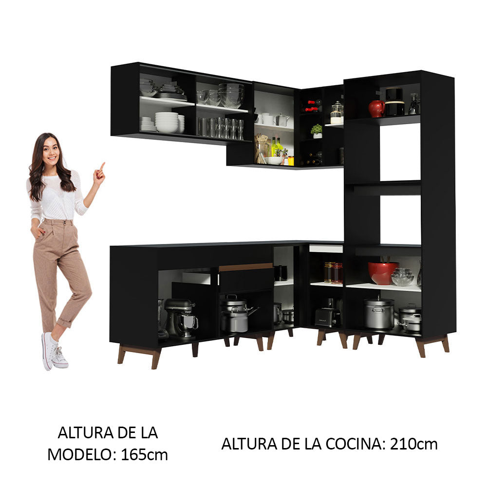 Cocina Integral Esquinera 367cm Negro Reims 01