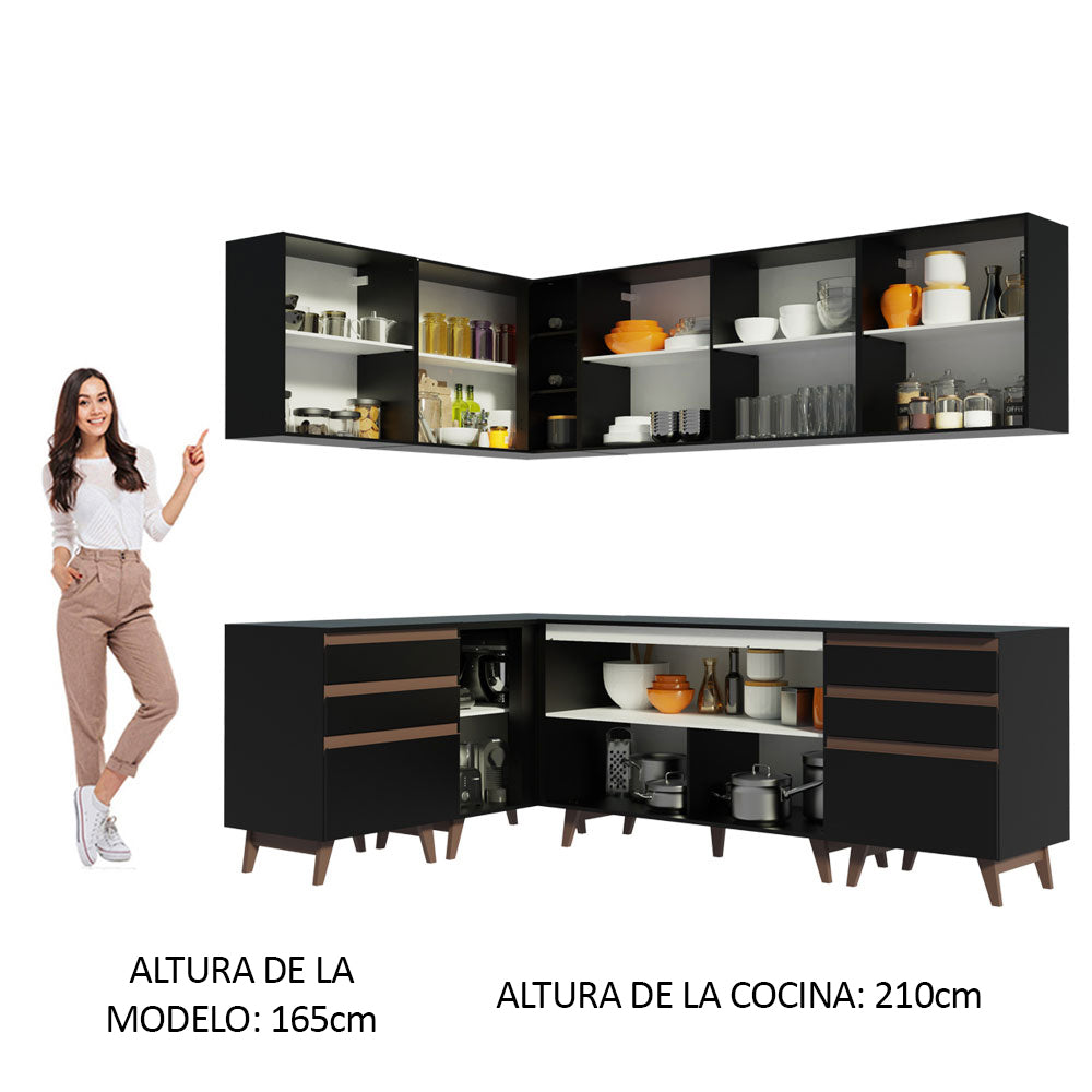 Cocina Integral Esquinera 382cm Reims Negro 02
