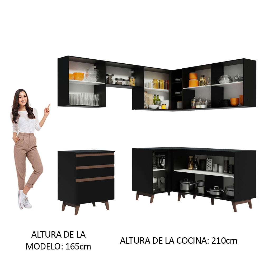 Cocina Integral Esquinera 392cm Reims Negro 01