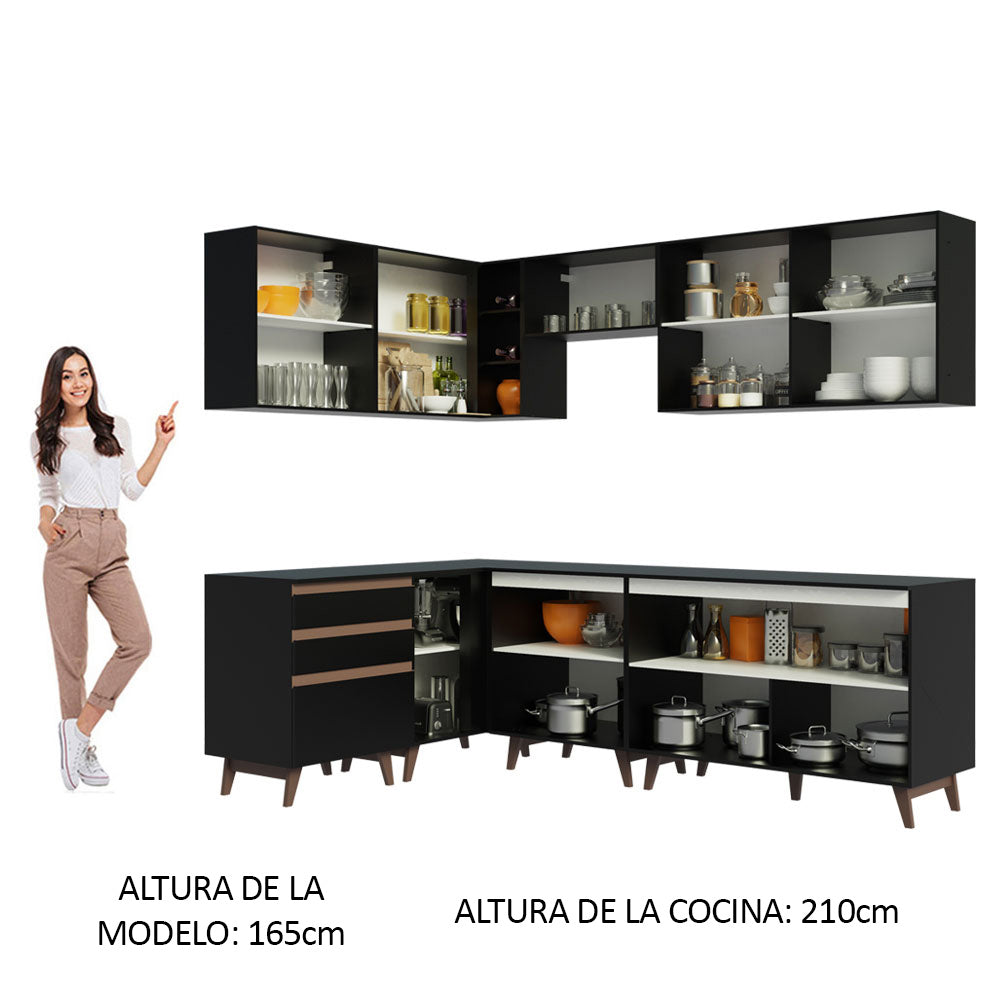 Cocina Integral Esquinera 392cm Negro Reims 02