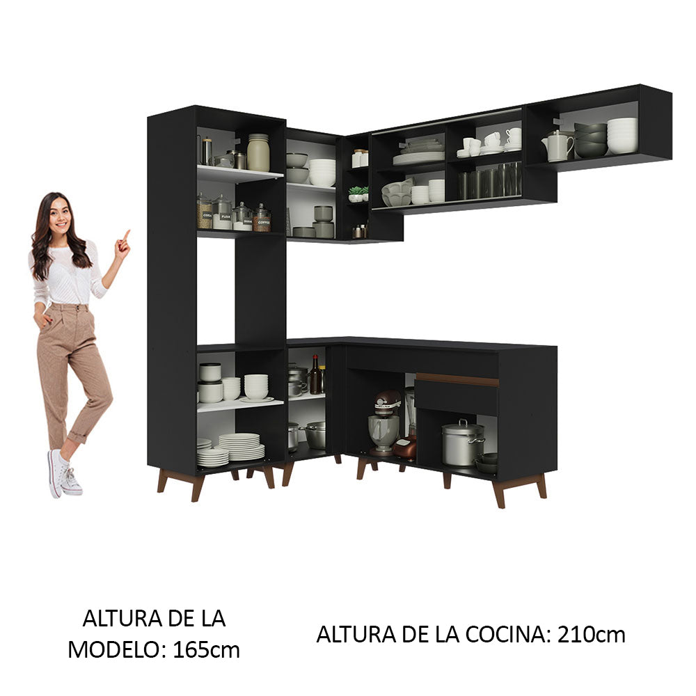 Cocina Integral Esquinera 392cm Negro Reims Madesa 03