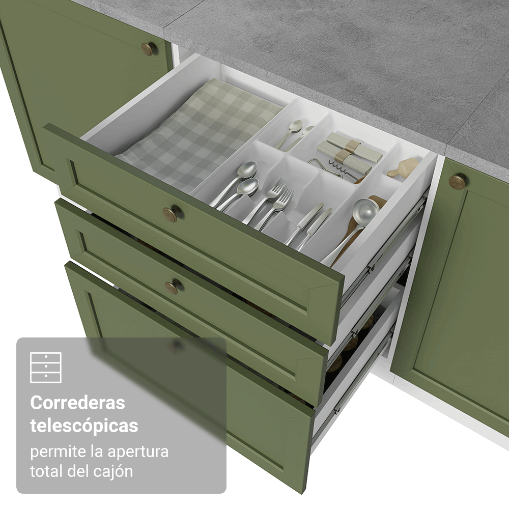 Cocina Integral Esquinera 399 cm Blanco/Verde Vik Madesa 01