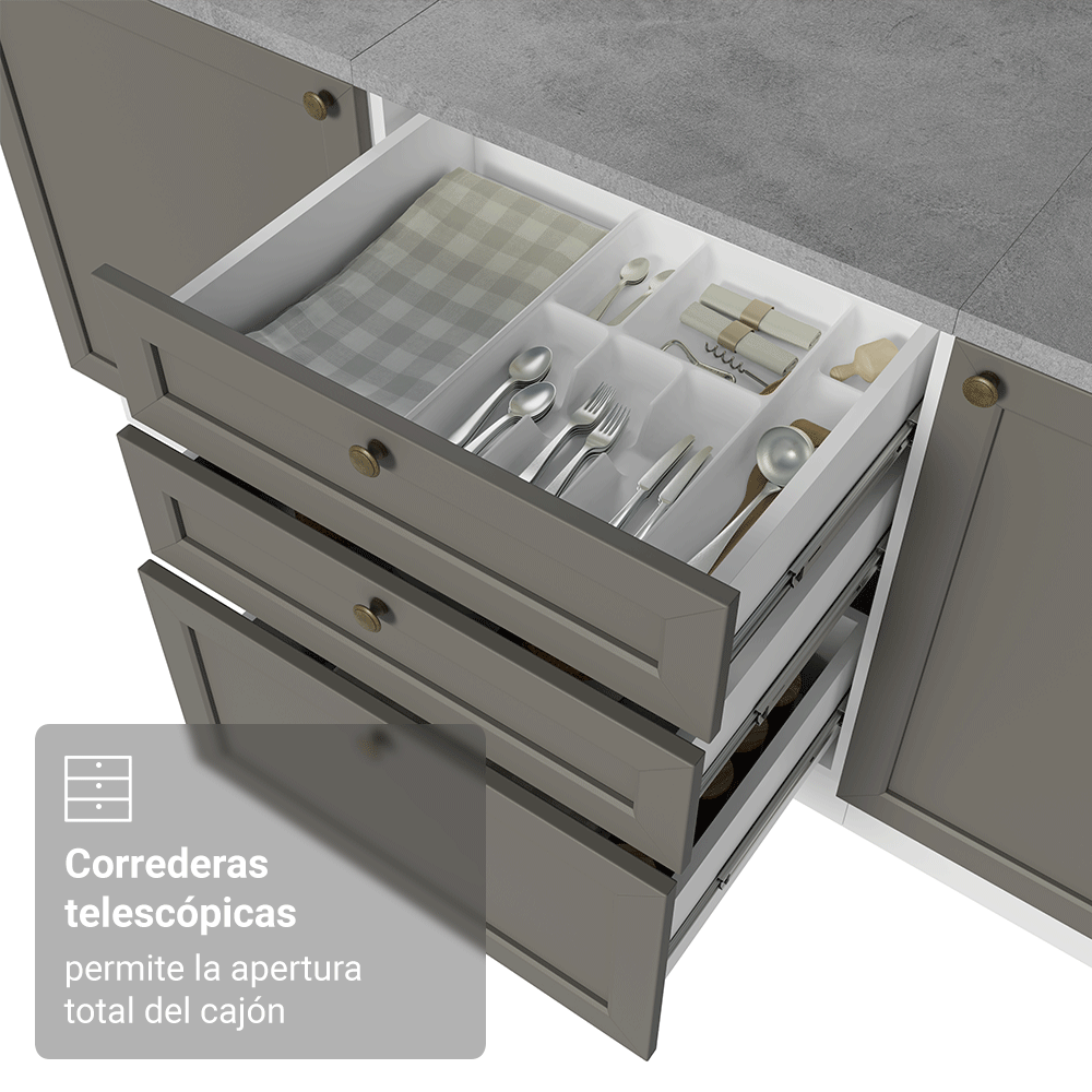 Cocina Integral Esquinera 399 cm Blanco/Gris Vik Madesa 02