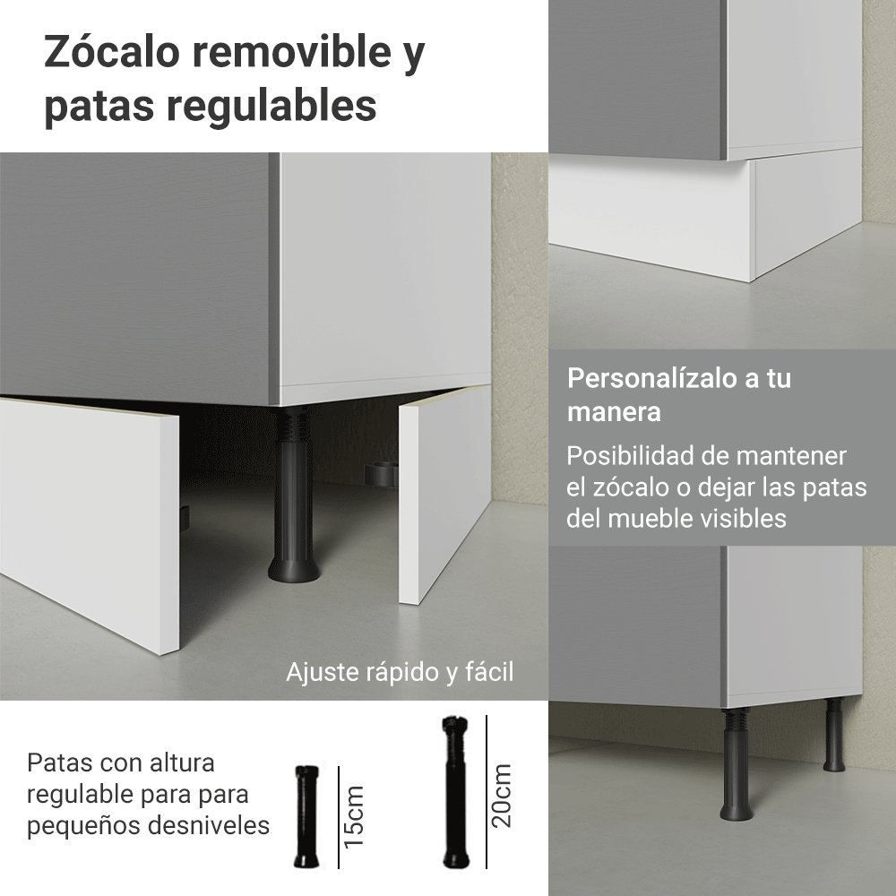 Kit Gabinete Bajo 2 Puertas y Vitrina 70 cm Blanco/Gris Agata Madesa