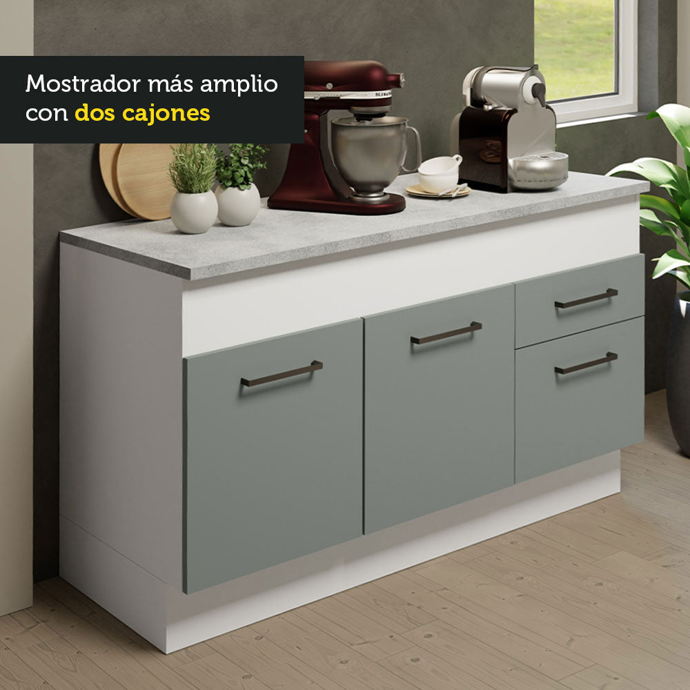 Cocina Integral 150cm Blanco/Gris Agata 01