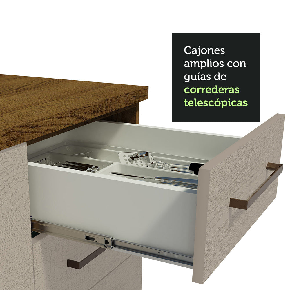 Kit con 2 Muebles de Cocina 3 Cajones y 4 Puertas (Sin Encimera Ni Fregadero) Marrón/Crema Agata 01