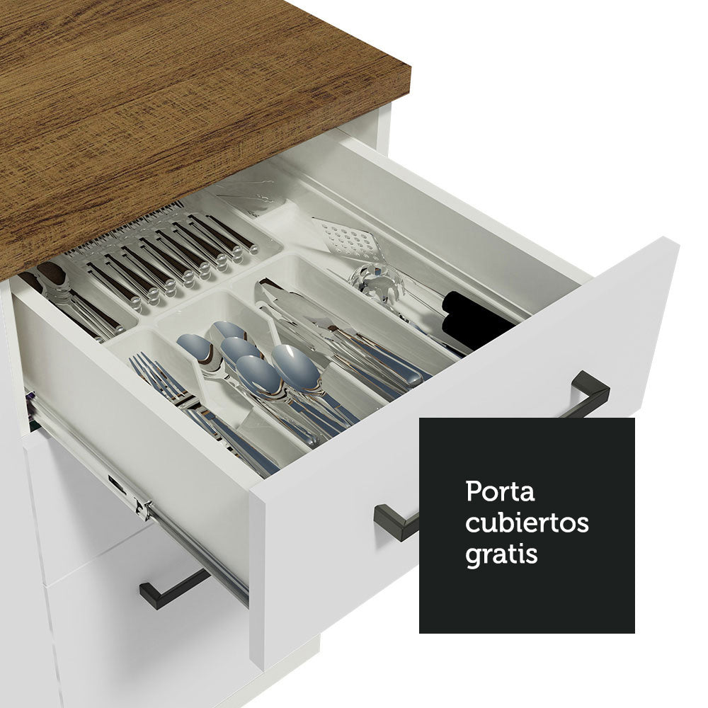Cocina Compacta 240 x 60 cm 7 Puertas 3 Cajones Marrón/Blanco Agata Madesa