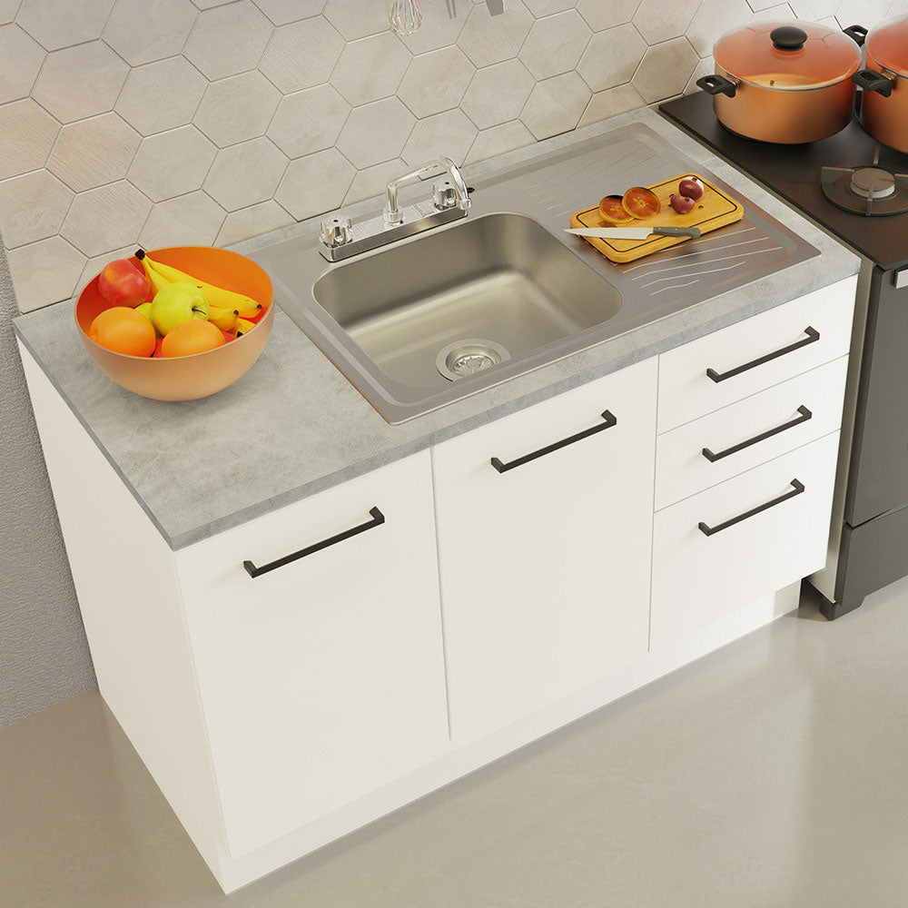 Cocina Compacta 240 x 60 cm Con Fregadero y Accesorios de Cocina Blanco Agata Madesa