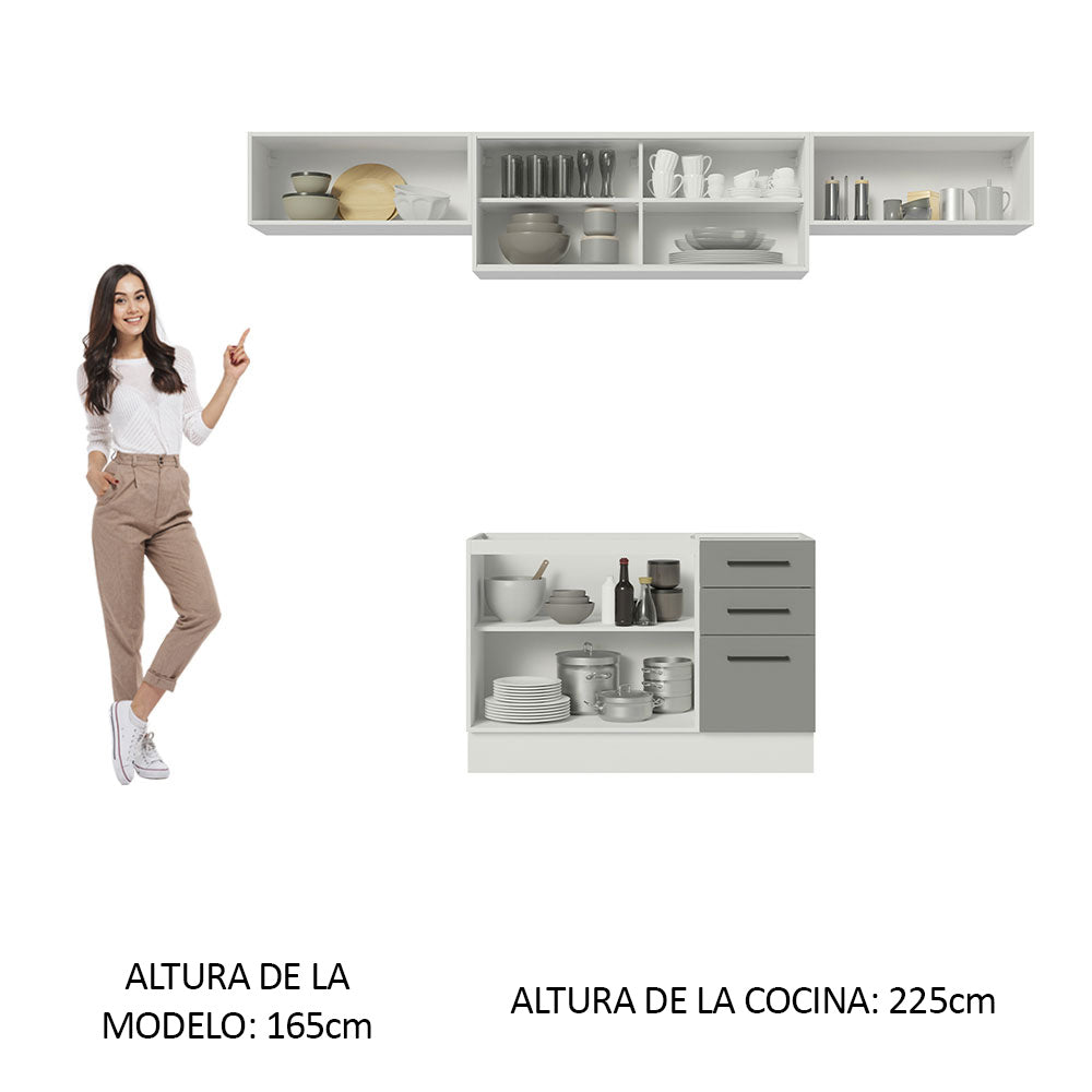 Cocina Integral 280 x 52 cm 5 Puertas 3 Cajones Blanco/Gris Agata Madesa 03