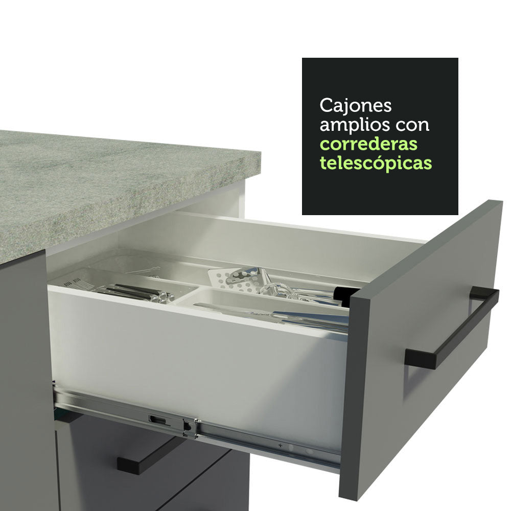Cocina Integral 310 x 52 cm 9 Puertas 2 Cajones Con Mueble para Horno Blanco/Gris Agata Madesa