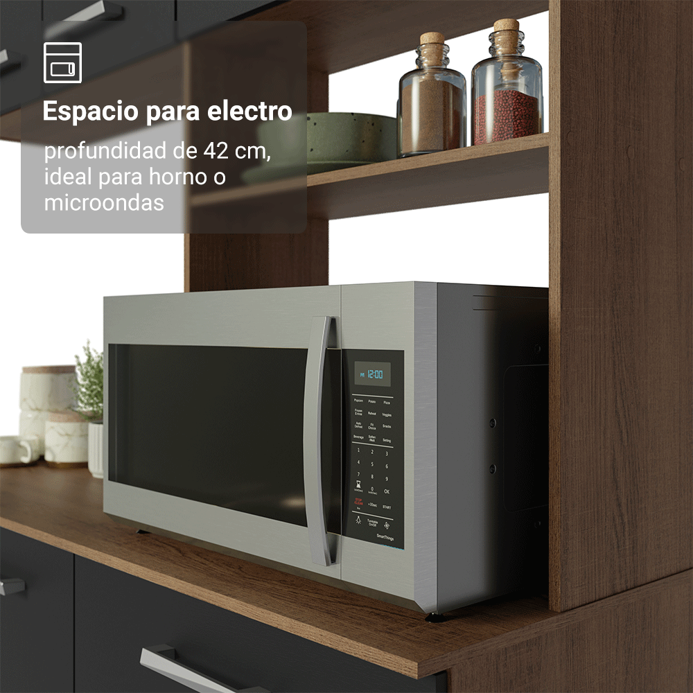 Cocina Integral 196cm Marrón/Negro Aura Madesa 01