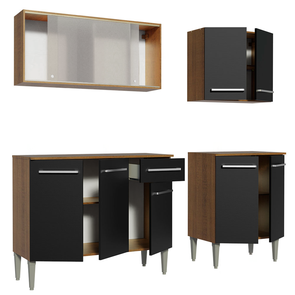 Cocina Compacta 169cm Marrón/Negro Emilly Box 03