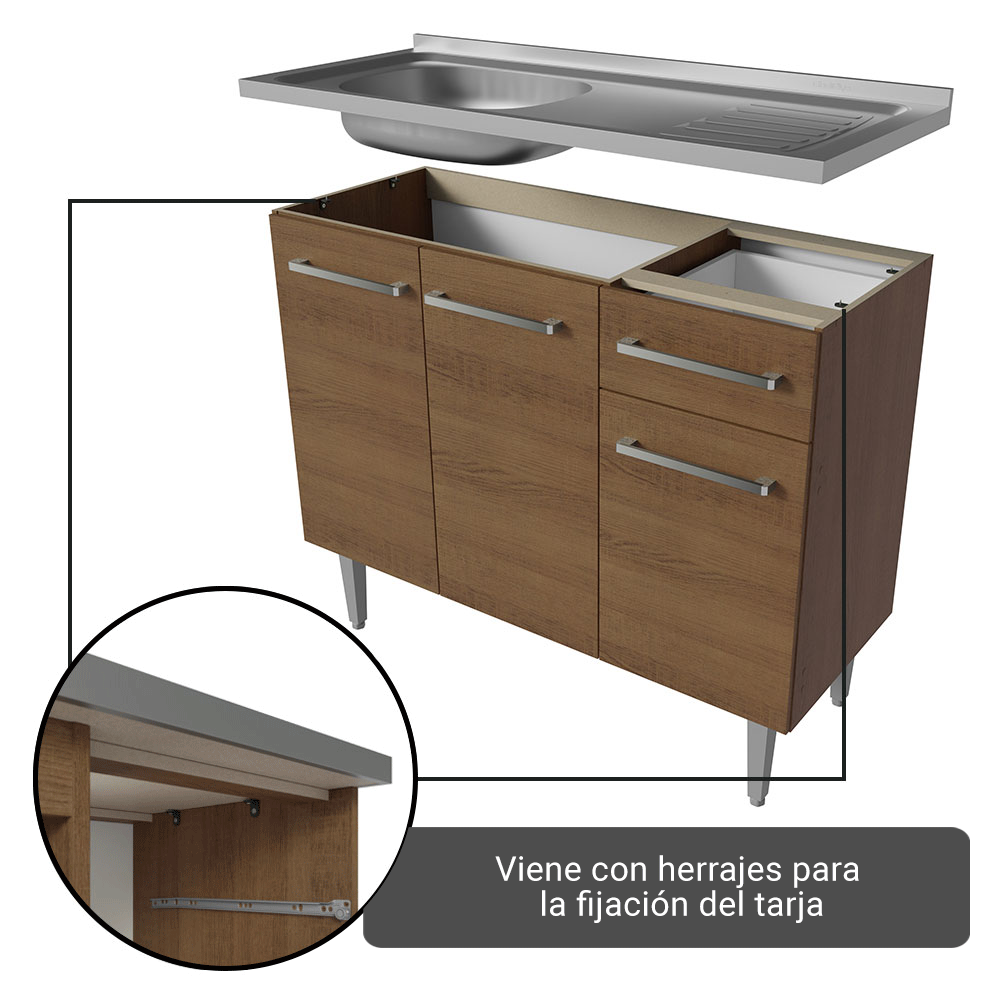 Cocina Compacta 229 cm 9 Puertas 1 Cajón Con Fregadero Marrón Emilly Madesa 10