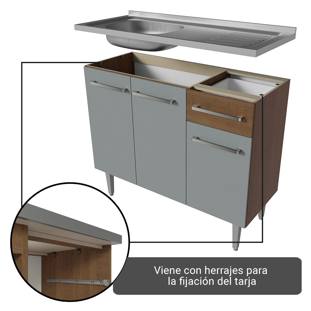 Cocina Integral 229cm con Fregadero Marrón/Gris Emilly 10