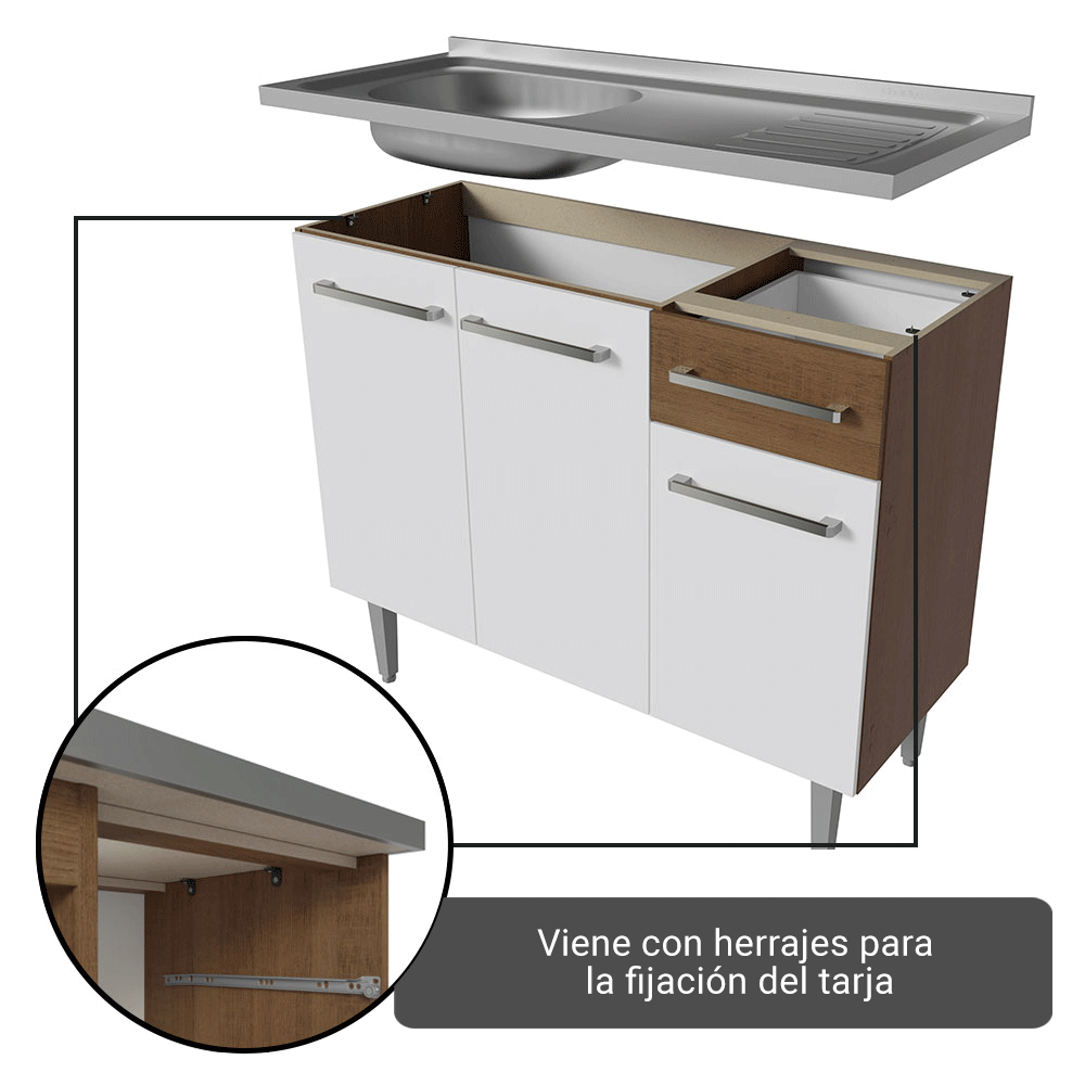 Cocina Integral 229cm con Fregadero Marrón/Blanco Emilly 12