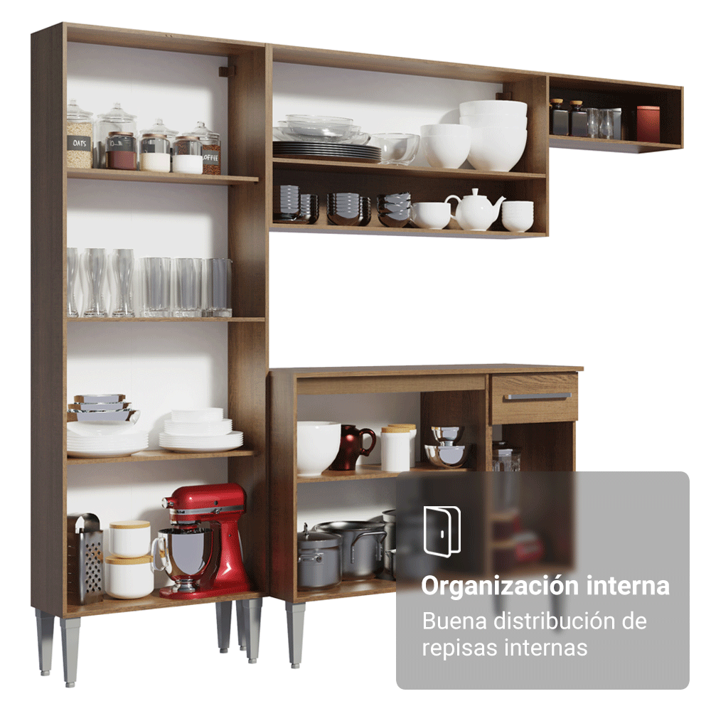 Cocina Integral 293cm Marrón/Negro Emilly 01