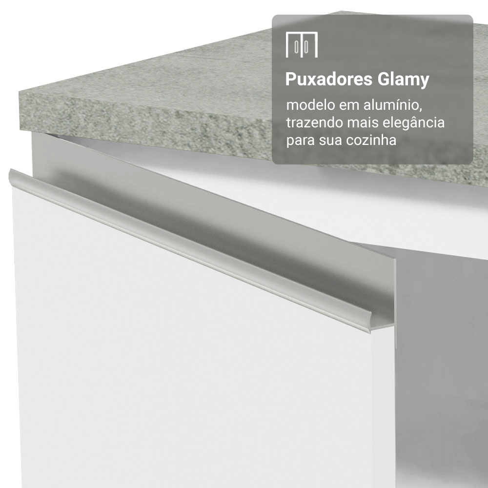 Kit Gabinete Bajo 2 Puertas y Vitrina 70 cm Blanco Glamy Madesa