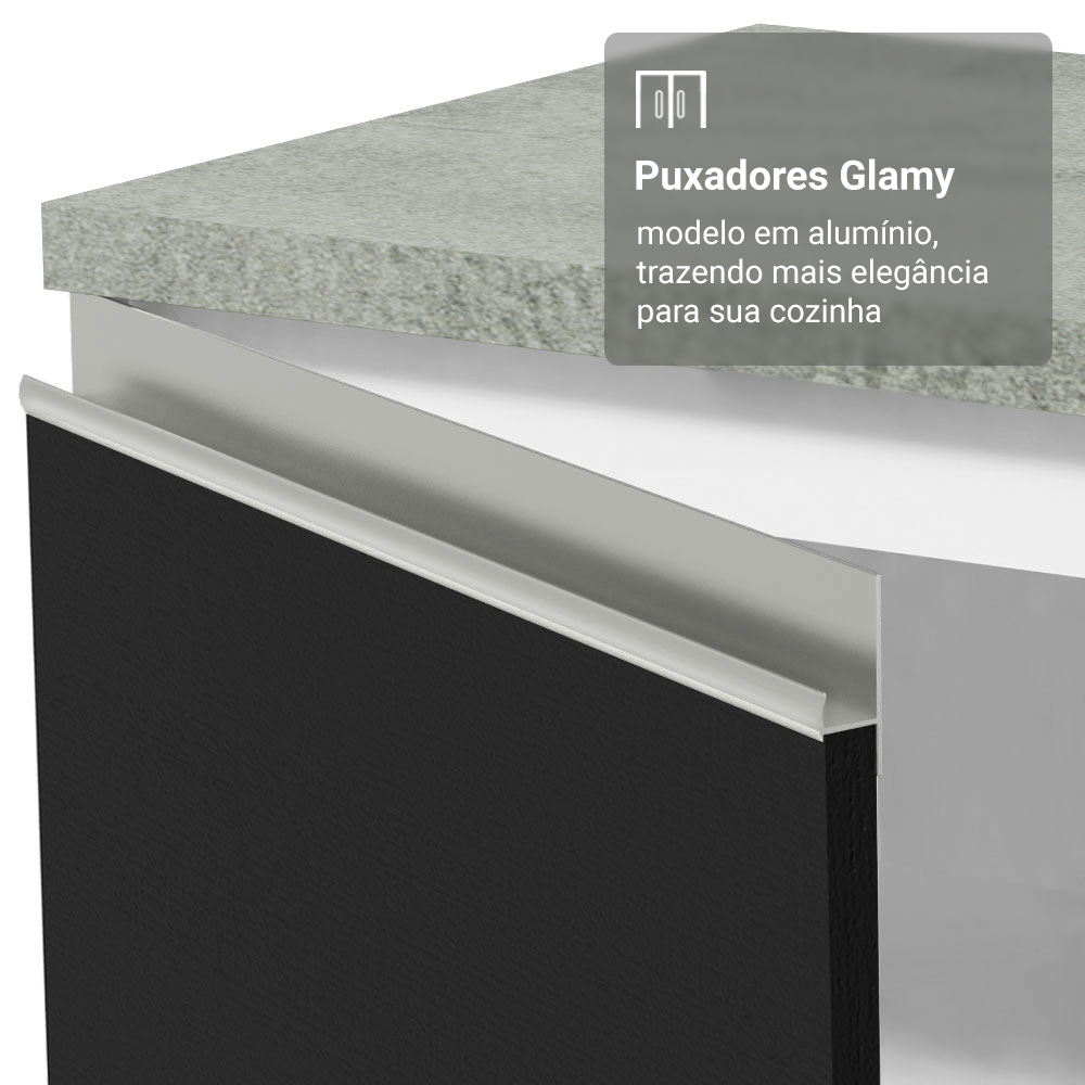 Kit Gabinete Bajo 2 Puertas y Vitrina 70 cm Blanco/Negro Glamy Madesa